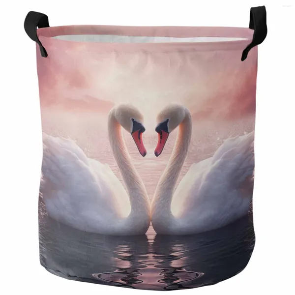 Sacs à linge Saint-Valentin Amour Cygne Pliable Panier Enfant Jouet Stockage Chambre Étanche Organisateur de Vêtements Sales