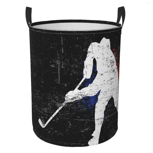 Sacs à linge Vintage Ice Hockey Player Paniers de chambre Hamper Blapsulable Imperméable avec poignée pliable Washing Washing Bag Sac