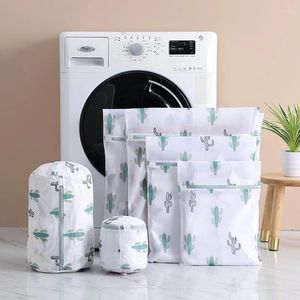 Sac à linge Sac à lavage pour vêtements sales de lingerie Bra chaussettes 6 pcs / ensemble Polyester Mesh Feuilles bleues Panas Cactus Impression