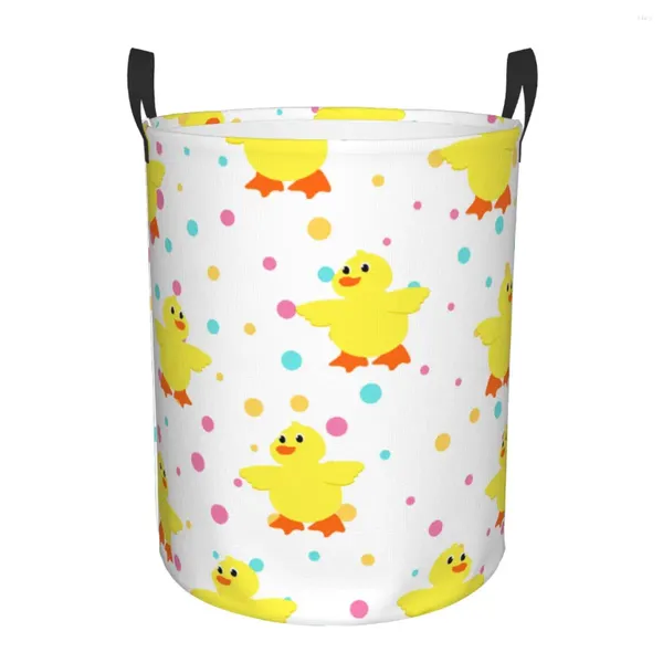 Sac à linge Sac de rangement imperméable Ducks mignons avec Polka Dot Ménage Diry Basket Polding Bethet Clothes Toys Organisateur