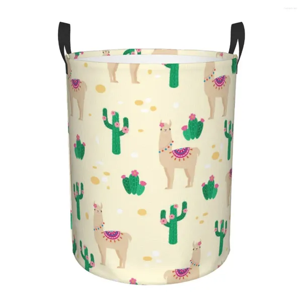 Sac à linge Sac de rangement étanche désertique alpaga cactus fleur ménage panier sale pliage de vêtements de seau