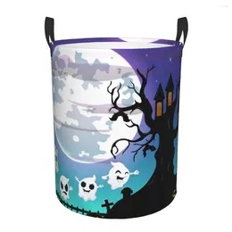 Laundry Bags Waterproof Storage Bag Halloween Moon And Ghost Household Dirty Basket Folding Bucket Clothes Toys Organizer