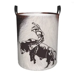 Waszakken Western Cowboy Rodeo Bull Riding Cowhide Basket Koe textuur Babymand voor kinderkamerspeelgoed Organisator opslagbakken