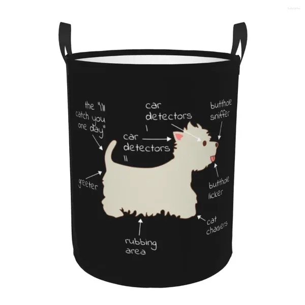 Sac à linge Westie Dog Anatomy Panier pliable West Highland White Terrier Clothes Hamper for Nursery Kids Toys Rangement Bin