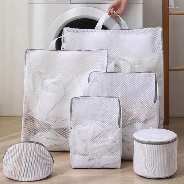 Bolsas de lavandería Bolsa de lavado grande duradera blanca Organizador de malla Red Sujetador sucio Calcetines Ropa interior Almacenamiento de zapatos Lavado Cubierta de la máquina Ropa