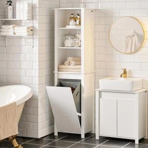 Sac à linge armoire haute blanc avec caractéristique de carter de rangement moderne conception amovible panier stable coffre mdf construction pack plat