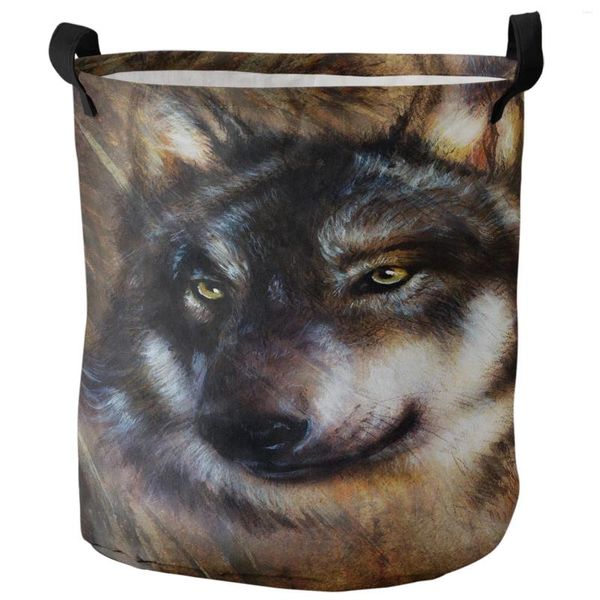 Bolsas de lavandería Wolf Animal Cesta sucia sucia Plegable Robado de la casa de la casa impermeable