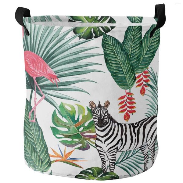 Sac à linge Zebra Flamingo Tropical Jungle Dirty Basket Foldable Imageproof Home Organizer Clothing Kids Toy Rangement