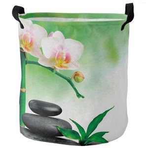 Sac à linge Zen Stones Orchidées Fleur Bamboo Bamboo Dirket Basket Pliable Organisateur Organisateur