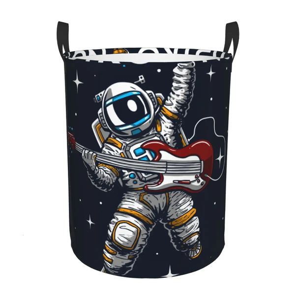 Panier à linge fou astronaute jouant de la guitare Slogan tissu pliant vêtements sales jouets seau de rangement ménage 240319