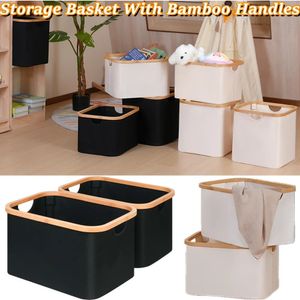 Launchage Storage BaseTrectangle Closet avec Bamboo Hathes Collapsible Bacs for Toys Oreads Covetures Vêtements 240424