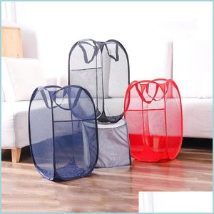 Organisation de stockage de blanchisserie Pliable Mesh Panier à linge Fournitures de stockage de vêtements Sac de lavage Sacs de panier Livraison directe Bdesports Dh0Pf