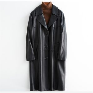 Lautaro Trench-Coat en cuir surdimensionné noir pour femmes manches raglan lâche printemps vêtements pour femmes long manteau en faux cuir doux 210916
