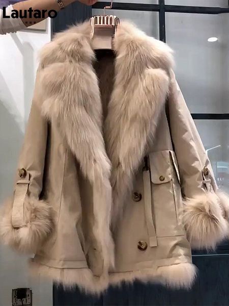 Lautaro Khaki Parka cálida engrosada con piel sintética en el interior y cuello Diseñador de lujo Abrigo de invierno Chaqueta Ropa Mujer 2022 T220716