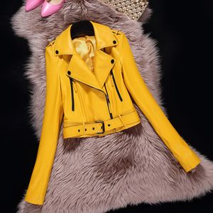 Lautaro Yellow Light Spring Faux Cuir Veste courte Femme à manches longues Veste de moto courte Plus Vêtements de taille pour femmes LJ201012