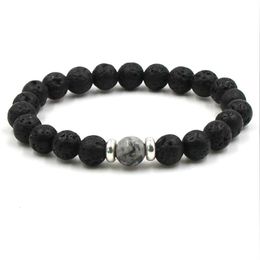 Perles de pierre de lave Bracelets diffuseur d'huile essentielle noire Bracelet élastique roche volcanique perlée cordes à main hommes Bracelet