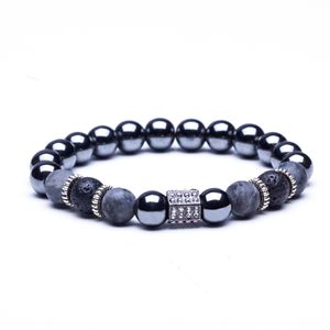 Lava Stone Natural Stone Beads Strand Armband voor Mannen Crown Skull Hanger Charms Armband Mannelijke Sieraden