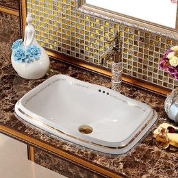 Lavabo lavabo Rettangolare Artistico Porcellana Ceramica Semi appoggio Lavandino da bagno Lavandino artistico con troppopienobuona quantità Ciice