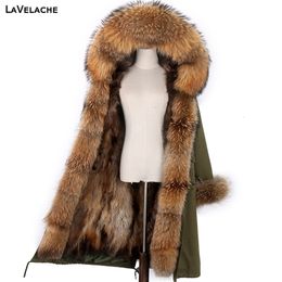 LaVelache X-Long Parka Veste d'hiver Femmes Manteau de fourrure véritable Big Natural Raccoon Fur Hood Streetwear Détachable Vêtements d'extérieur Nouveau 201103