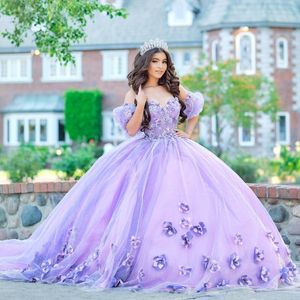 Robe princesse Quinceanera en dentelle florale 3D, robe De bal, épaules dénudées, Corset en tulle, douce 15 robes De XV Anos