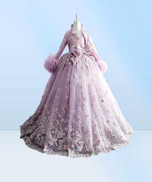 Robe de bal perlée de lavande filles robes de concours bretelles spaghetti princesse robe de fille de fleur appliquée robe de première communion2296395