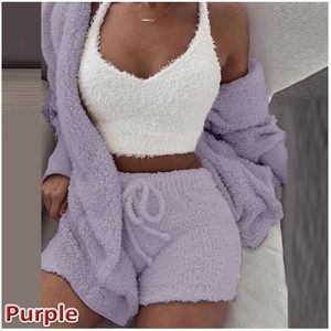 Lavendel kleur vrouwen 3 stuks sweatshirts sweatshirts zweetwedstrijd sweatsuit jas crop top shorts pak sport pak jogging femme maat s-3xl