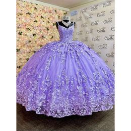 Robes de lavande quinceanera lilas princesse avec enveloppe Cape Butterfly Lacet-up Corset Prom Vestidos de robe sucrée de 15 anos