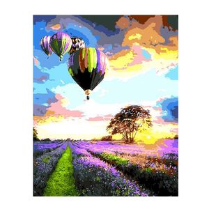 Lavendel veld hete lucht ballon DIY digitale olieverf wanddecoratie