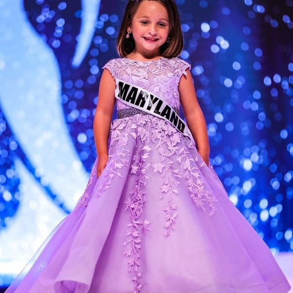 Vestido de desfile para niña lavanda 2020, vestido Formal de encaje para niña, vestido Formal para fiesta de cumpleaños, mangas casquillo con cordones, blanco claro-amarillo