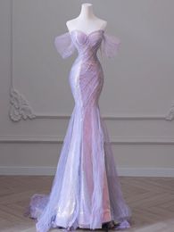 Lavande Gorgeous Sirène Robes de bal 2024 Nouvelle princesse de luxe Bling plus taille de soirée perle africain Robes de fête à la maison