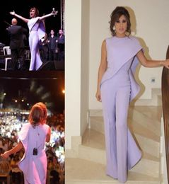 Combinaison lavande femmes arabe robes de soirée de bal 2019 bijou cou grande taille tenue de soirée formelle pas cher gaine à volants célébrité Gow4321829