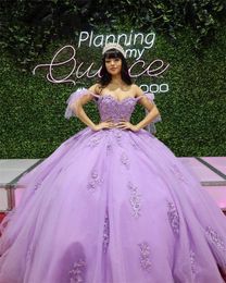 Lavendel Lace Princess Ball Jurk Quinceanera jurken applique lint kraal lovertjes sweet 16 meisjes feestvestidos de 15