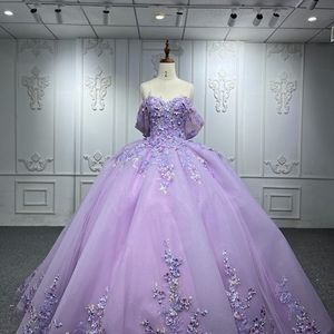 Lavanda lujo brillo cariño Quinceañera vestido princesa Prom vestidos de fiesta 3D flores apliques vestido de bola dulce 15 16 vestido para niñas
