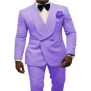 Lavande hommes mariage Tuxedos gaufrage marié smoking excellent hommes Blazer 2 pièces costume bal dîner veste sur mesure MadeJacket Pants214q