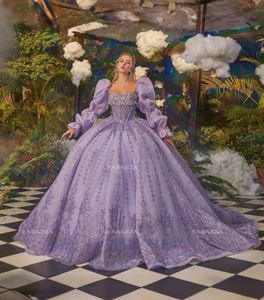 Lavendel Mexicaanse Quinceanera -jurken Ball Jurk lieverd Sparkly kralen gezwollen charro sweet 16 jurken 15 anos