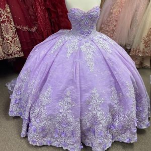 Lavande Princesse Quinceanera Robes Fleur Applique Perles Robe De Bal Doux 16 Robe Robes De 15 Anos Quinceanera Pageant Anniversaire