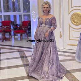 Lavanda Vestido de fiesta Una línea 2021 Scoop Lace Apliques Formal Vestidos de noche Larga Robe de Soiree Mariage