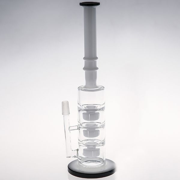 Dos funciones Reciclador Cachimbas Bongs de vidrio Percolador en línea Bongs para fumar Tres capas Plataformas petrolíferas Tuberías de agua 32 cm 14,4 mm Junta