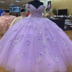 Lavender Quinceanera Dresses Ball Gown Off Shoulder Puffy Sweet 16 Dress 3D Flowers Tull Celebrity Party Gowns Graduation