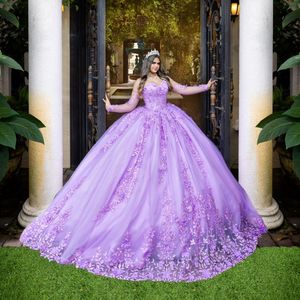 Robes de quinceanera lavande pendant 15 ans 2024 Robe de bal hors de la robe de fête de lace dentelle applique de l'épaule pour fille vestide de 15 anos