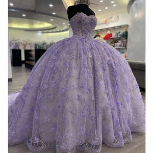 Robes de Quinceanera lavande pour 15 ans robe de bal sexy chérie appliques nœud perles hors de l'épaule longue robe de soirée pour fille