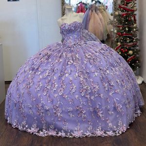 Robes De Quinceanera lavande chérie fleurs 3D Appliques perles tulle à lacets Corset volants robes De bal 15 De XV Anos