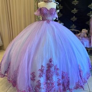 Robe De bal brillante lavande Quinceanera, Corset en dentelle avec Appliques De perles et paillettes, robe De 16 ans, robes De XV 15 Anos