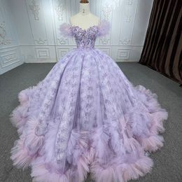 Lavendel Glanzende Prinses Baljurk Quinceanera Jurken Ruche Zoom Tule Kralen Sweet 15 Jurk Lace Up Terug Prom Jassen