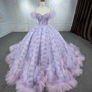 Robe de bal princesse brillante lavande, robes de Quinceanera, ourlet à volants, perles en Tulle, robe de 15 ans, à lacets dans le dos, robes de bal