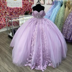 Lavande Brillant Quinceanera Robes 2024 Robe De Bal Applique Dentelle Bal Fête Douce 16 Ans Fille Fête D'anniversaire Robes 15 Anos Princesse