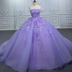 Lavanda brillante dulce 16 vestido para quinceañeras 2024 fuera del hombro apliques lentejuelas flores princesa vestido De fiesta Vestidos De 15 anos