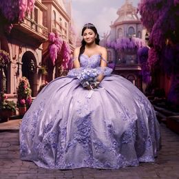 Robes de Quinceanera chérie lavande pour 16 filles Appliques dentelle perles princesse robes de bal anniversaire robe de bal vestidos 15 de