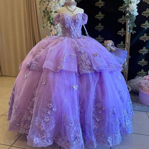 Robe de princesse Quinceanera brillante en forme de cœur, épaules dénudées, en dentelle, avec des appliques de fleurs, avec nœud floral, robe de fête d'anniversaire de 15 à 16 ans