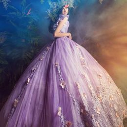 Abiti stile Quinceanera color lavanda con scollo a cuore e spalle scoperte, perline di fiori con volant, abiti da 15 anos, dolce 16